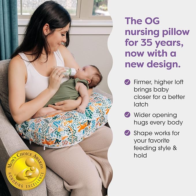 Boppy Nursing Pillow - Ergonomic Bottle & Breastfeeding Pillow with High, Firm, Large Area, Water-Repellent Cushion with Washable Cover; Baby Safety Alliance Verified - Colorful Forest Animals-CubbioJoy