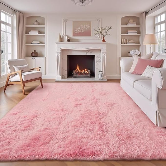 6x9 Area Rug for Living Room: Fluffy Shag Soft Washable Rugs Large Fuzzy Plush Indoor Carpet for Bedroom Nursery Playroom Kids Girls Boys Room (Pink, 6'x9')-CubbioJoy