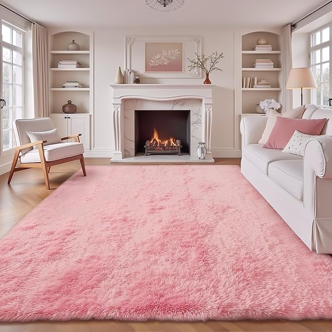 8x10 Area Rug for Living Room: Fluffy Shag Soft Washable Rugs Large Fuzzy Plush Indoor Carpet for Bedroom Nursery Playroom Kids Girls Boys Room (Pink, 8'x10')-CubbioJoy
