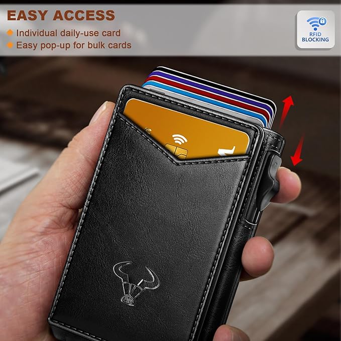 BULLIANT Men Wallet,Money Clip Wallet Slim For Gift Men 9Cards-Metal Credit Card Case in Magnetic Leather Flip-CubbioJoy