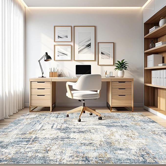 6x9 Area Rugs Washable Rug: Large Abstract Modern Soft Stain Resistant Indoor Floor Non Slip Accent Carpet for Living Room Bedroom Nursery Playroom Dining Room Office Dorm Home House- Light Blue-CubbioJoy