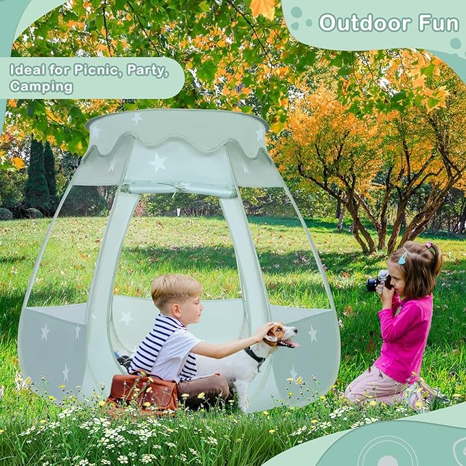 Baby Ball Pit for Toddler with 50 Balls, Kids Pop Up Play Tent for Girls, Princess Toys Gifts for Children Indoor & Outdoor Playhouse (Celadon: Gray/White/Babyblue, 109x90cm/50 Balls)-CubbioJoy