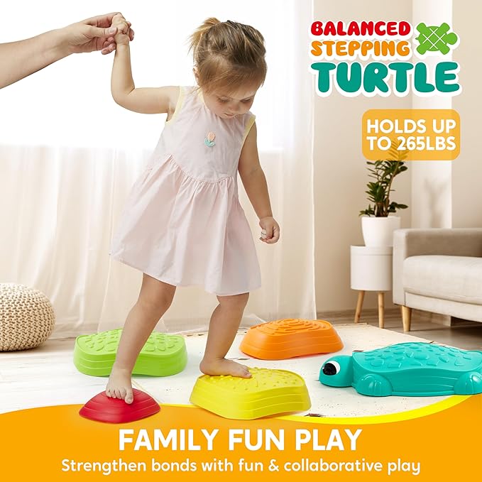 JOYIN 5 Pcs Turtle Balance Stepping Stones, Kids Turtle Path Jumping Stones, Toddler Obstacle Course Coordination Game Toys Indoor or Outdoor Play for Kids Aged 3+-CubbioJoy
