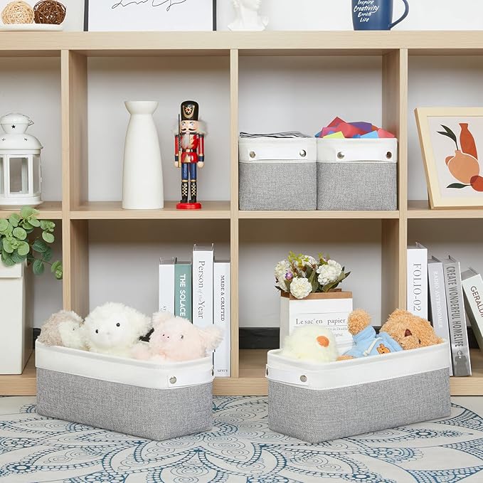 Bidtakay Small Bins for Organization Fabric Baskets for Toilet Paper Storage [4-Pack] Collapsible Narrow Baskets for Towels Socks Organizer Decorative Bins for Nursery Closet Cabinet -15x6x5.5In-CubbioJoy