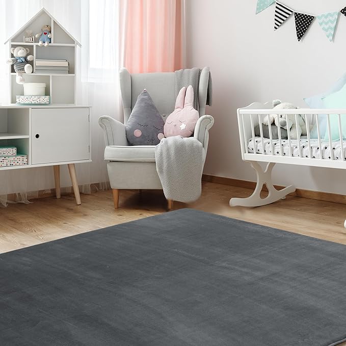 BALAPET Thick Memory Foam 50x50 Play Mat for Playpen, Super Soft Velvet Portable Baby Playpen Mat for Kids Toddler Crawling and Play, Non-Slip Bottom Playmat, Dark Grey-CubbioJoy