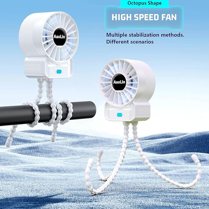 2 Pack Multifunctional Portable Stroller Fan 4 Speed 6600rpm High Speed Usb Rechargeable Personal Mini Handheld Fan Extended Tripod For Desktop Winding Kids Bed Treadmill Bike Golf Cart Outdoor Travel-CubbioJoy