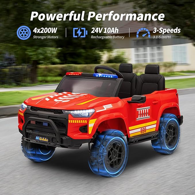 24V 10Ah Electric Police Car Ride on Toy for Big Kids, 4WD 2 Seater Kids Ride on Car SUV w/Remote Control, 4x200W Motors - Red-CubbioJoy