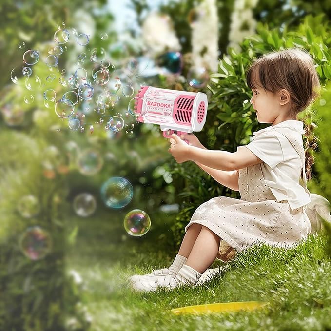 Bubble Gun, Bazooka Bubble Machine Gun, Bubble Blaster Gun with Bubble Solution, 69 Holes Bubble Bazooka Gun Outdoor Summer Toy Party Favors for Kids Pink Bubble Maker Blowers-CubbioJoy