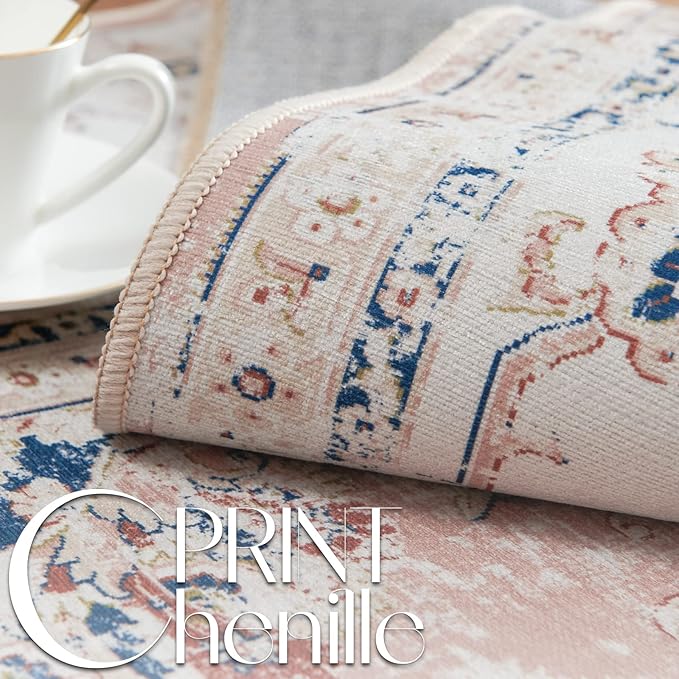 jinchan Long Hallway Runner Rug 2x12 Machine Washable Runner Rug Pink Vintage Floral Design Non-Slip Ultra-Thin for Kitchen Laundry Room Bedroom Farmhouse (2‘x12',Pink)-CubbioJoy