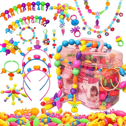 Arthopt Snap Pop Beads Jewelry Making Kit for Girls with 700+ pcs Arts and Crafts Toys for Kids 3-7 Years Old, DIY Snap Beads Bracelets Necklace Ring Toy Set Birthday Gifts for Girls 4 5 6 7 8-CubbioJoy