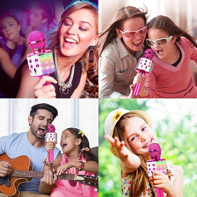 BlueFire 4 in 1 Karaoke Wireless Microphone with LED Lights, Portable Microphone for Kids, Great Gifts Toys for Kids, Girls, Boys and Adults (Purple)-CubbioJoy