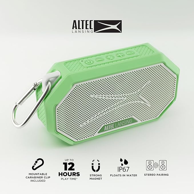 Altec Lansing Portable Bluetooth Speaker HYDRAMINI 2.0, IP67 Waterproof, Portable Speaker, 12h Playtime, Wireless Pairing, USB-C Quick Charge, Magnetic Bluetooth, Voice Assistant Integration-CubbioJoy