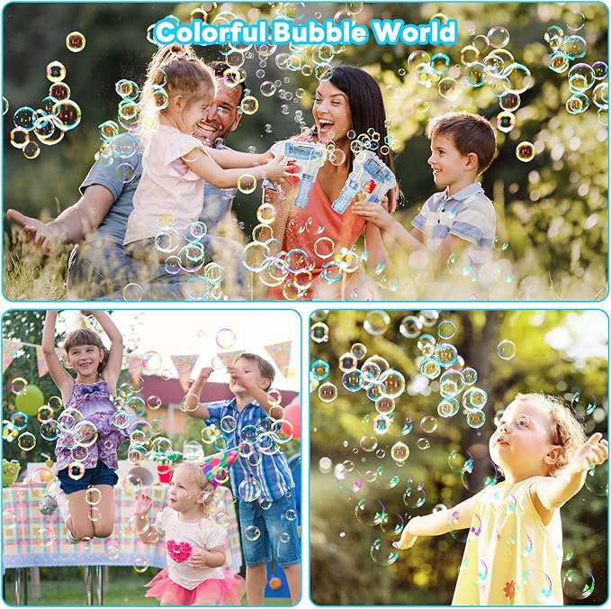Kid Odyssey 2 Pack Bubble Gun with 4 Refill Solution and 3 Colorful LED Light, Bubble Machine for Kids, Bubble Maker for Party Favors, Birthday Gift, Indoor Outdoor Toys for Toddlers-CubbioJoy