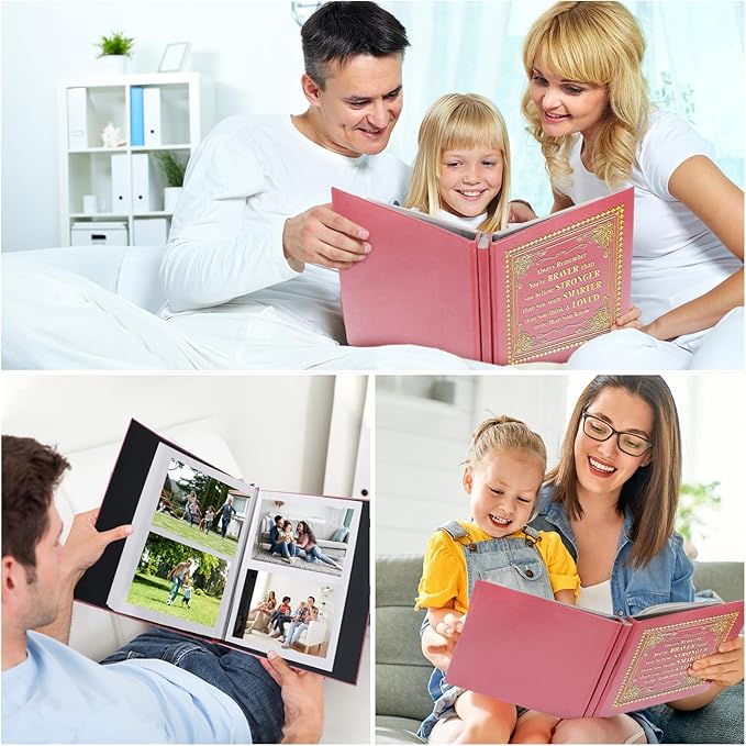 Inspirational Leather Photo Album,Magnetic Self-Stick Page Photo Album,Family Album,Hand Made DIY Albums Holds 3x5, 4x6, 5x7, 6x8 Photos (pink-always remember)-CubbioJoy