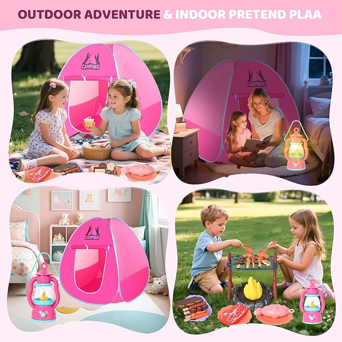 Camping Set Toys with Pop up Tent Pretend Play Indoor Outdoor Camping Playset,Christmas Birthday Gifts for Toddlers Kids Girls 3-5 Years Old-CubbioJoy