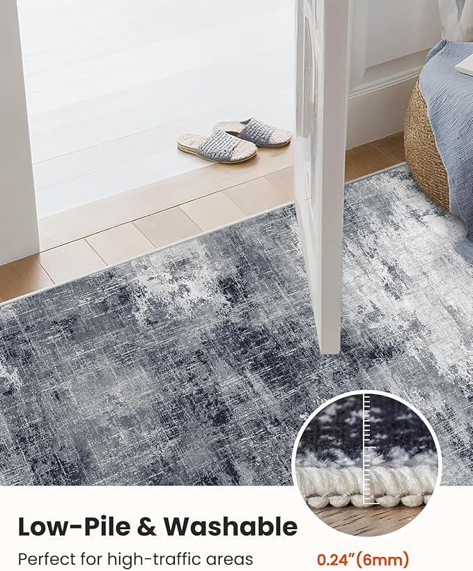AMADA HOMEFURNISHING 6x9 Washable Area Rug, Modern Abstract Living Room Rug with Non-Slip Backing & Short Pile, Large Rug with Abstract Pattern for Living Room, Bedroom and Dinning Room, Grey-CubbioJoy