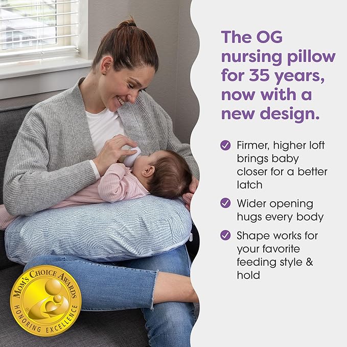 Boppy Nursing Pillow - Ergonomic Bottle & Breastfeeding Pillow with High, Firm, Large Area, Water-Repellent Cushion with Washable Cover; Baby Safety Alliance Verified - Blue Speckled Current-CubbioJoy