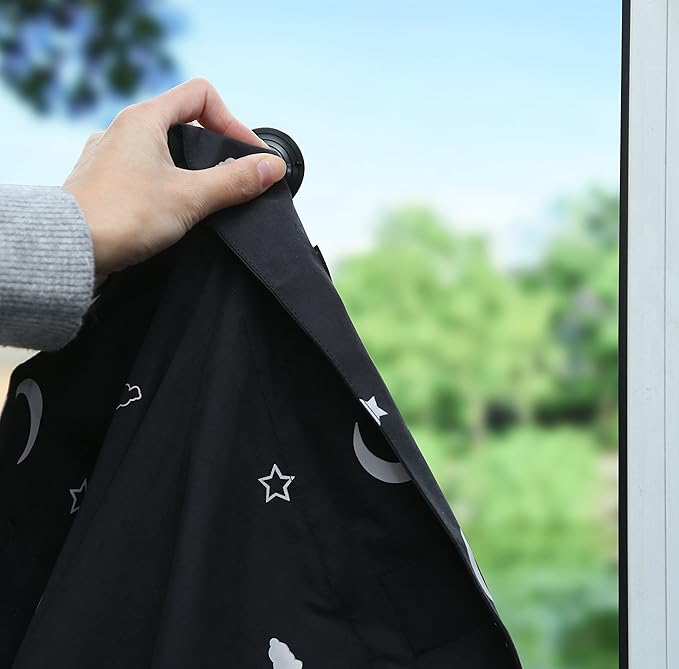 Amazon Basics Portable Blackout Curtain Shade with Suction Cups, 50" W x 78" L, 1-Pack, Moon and Stars-CubbioJoy