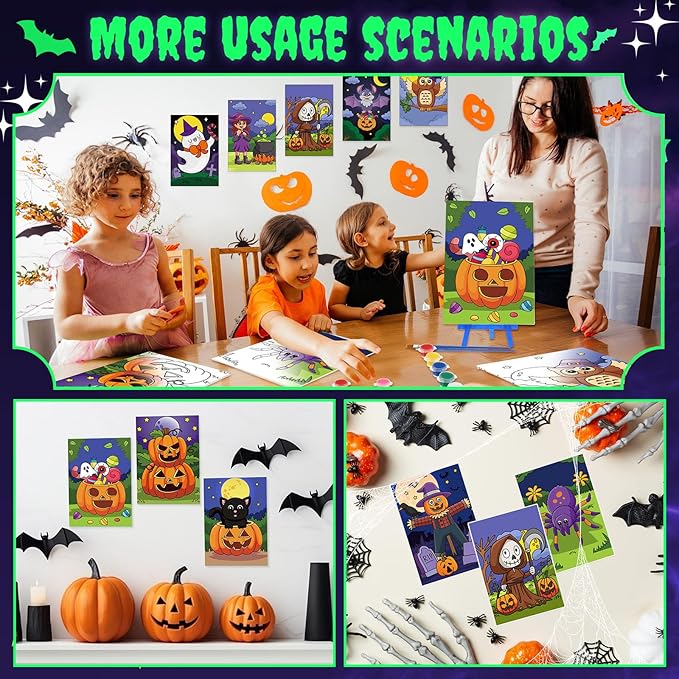 Blosssound 10 Set Pre Printed Canvas Pre Drawn Canvas Painting with Easel Kits 5" x 7" Outline Painting Panels for Beginners, DIY Craft Project, Party Favor, Home Decors(Spider)-CubbioJoy