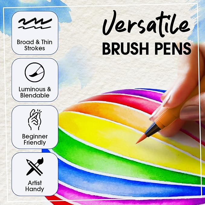 Chalkola Watercolor Brush Pens for Lettering, Coloring, Calligraphy - Set of 28 Watercolor Pens, 15 Painting Pad & 2 Water Color Markers - Drawing Art Supplies for Kids, Adults, Professional Artist-CubbioJoy