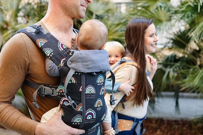 Beco Baby Carrier 8 Hybrid Newborn to Toddler Carrier (7-45lbs) - All in 1 Mesh Backpack, Front and Hip Carrier with Adjustable Seat - Cooling Ergonomic Carrier (Boho Rainbow)-CubbioJoy