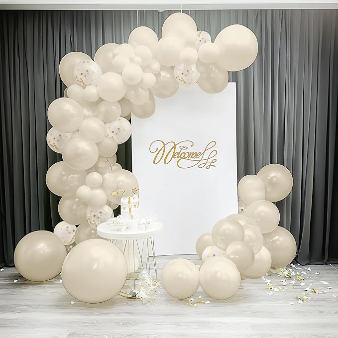 JOYIN 150 Pcs Sand White Balloons, Different Sizes 18 12 10 5 Inch Sand White Latex Balloon Arch Kit with Instruction for Birthday Party Graduation Wedding Holiday Decoration-CubbioJoy