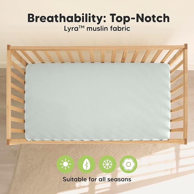 KeaBabies 2-Pack Muslin Crib Sheets for Boys, Girls - 100% Organic Cotton Fitted Baby Crib Mattress Sheet, Soft Breathable Standard Toddler Bed Cover Bedding Set, Neutral, Durable 52x28 (Willow)-CubbioJoy