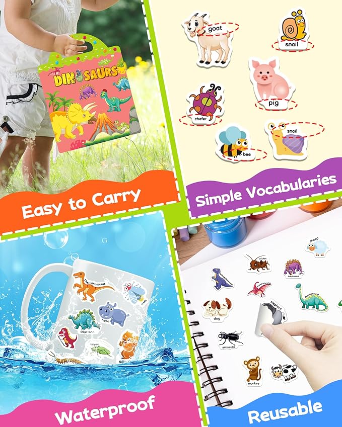 Benresive Reusable Sticker Books for Kids 2-4, Sticker Books for Toddlers 1-3 2-4, Toddler Travel Toys Activities Crafts Gifts - Animals, Dinosaurs and Insect-CubbioJoy