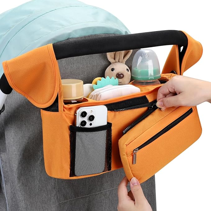 Accmor Universal Stroller Organizer with Insulated Cup Holder Detachable Phone Bag and Shoulder Strap,Stroller Bag Caddy Organizer Fits for Uppababy, Baby Jogger, Britax Strollers-CubbioJoy