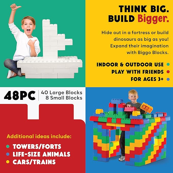 Big Blocks for Kids Ages 4-8 — Indoor & Outdoor Blocks Kids Games — White Large Building Blocks - 48 pc-CubbioJoy