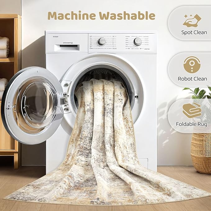 Area Rugs 8x12 Living Room: Washable Large Abstract Modern Soft Rugs Stain Resistant Indoor Floor Non Slip Accent Carpet for Bedroom Nursery Playroom Office Dining Room Dorm Home Decor- Gray Gold-CubbioJoy