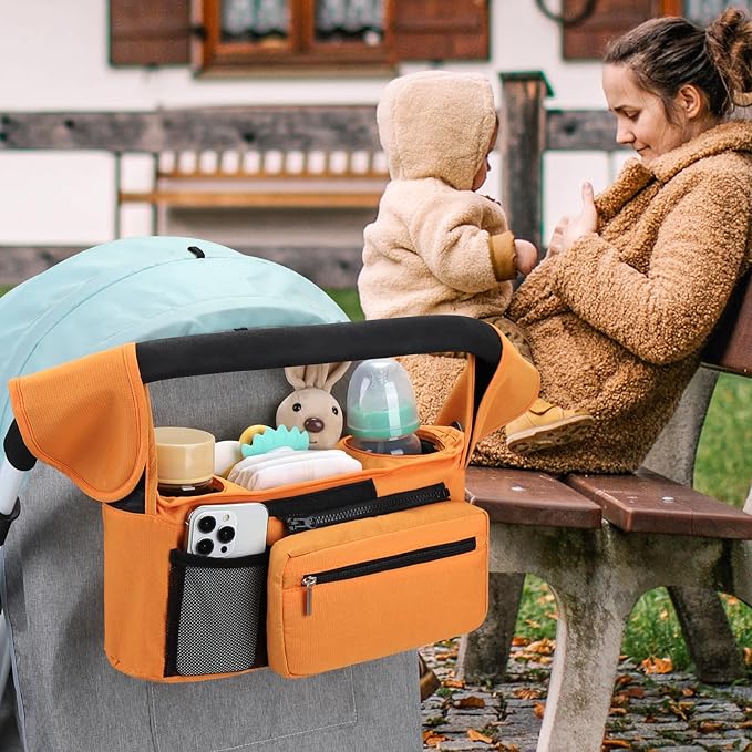 Accmor Universal Stroller Organizer with Insulated Cup Holder Detachable Phone Bag and Shoulder Strap,Stroller Bag Caddy Organizer Fits for Uppababy, Baby Jogger, Britax Strollers-CubbioJoy