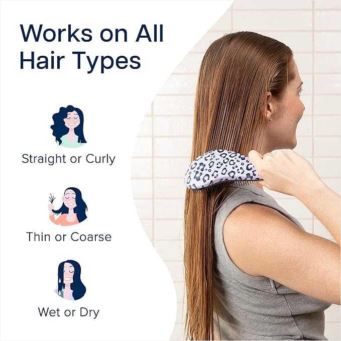 Crave Naturals Glide Thru Detangler Brush - Curly Hair Brush for Women and Kids - Wet and Dry Comb for Adults - Soft Flexible Bristles for Gentle Use - Styling Tool for Curls - Blue Cheetah-CubbioJoy