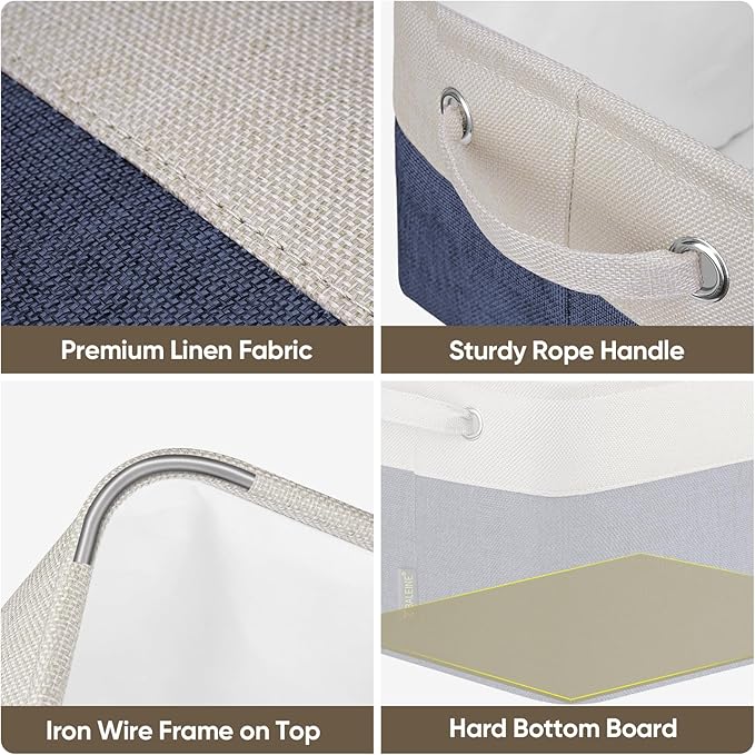 BALEINE 1 Pack Fabric Storage Bins for Shelves, Linen Storage Baskets for Organizing, Decorative Closet Bins for Clothes, Home (Navy Blue, 15''x11''x9.5'')-CubbioJoy