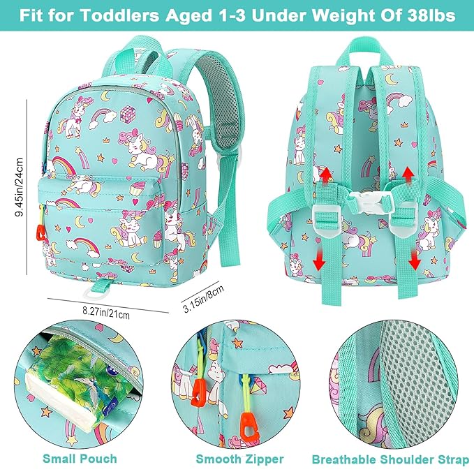Accmor Toddler Backpack Leash, Cute Baby Backpacks with Anti Lost Wrist Link, Mini Kids Backpack Harness Leash for Outdoor Travel, Adorable Unicorn Backpack Tether Walking Harness for Girls 1-3-CubbioJoy