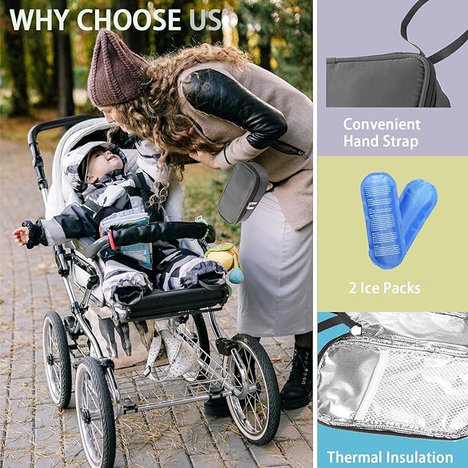Insulated Breastmilk Cooler Bag with 2 Ice Packs - Breastmilk Cooler Organizer Bag for Daycare, Breastfeeding Mom Travel Outdoor-CubbioJoy