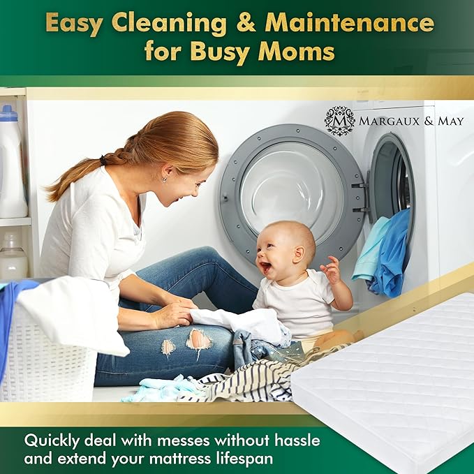 Crib Mattress Protector Pad 2 Pack - Ultra-Soft Waterproof Breathable Premium Bamboo Rayon - Noiseless Fitted Dryer Safe Cover for Crib. High Absorbency Oeko-TEX Certified MARGAUX & MAY-CubbioJoy