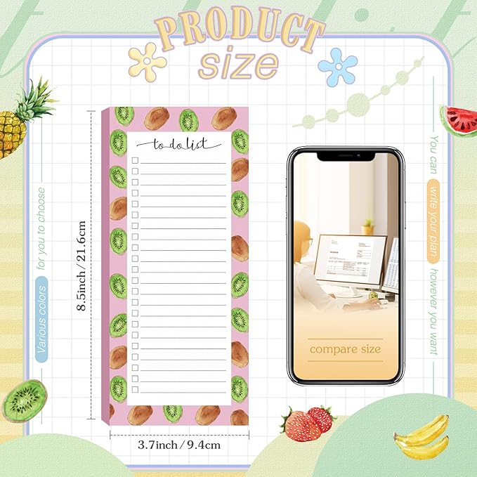 Censen 10 Pack 500 Sheets To Do List Notes Daily Checklist Notepads with 50 Sheets Each Undated Color Memo Pad Block Shopping List Pad Weekly Plan Notepad Organizer Planners(Fruit Color,Lined)-CubbioJoy
