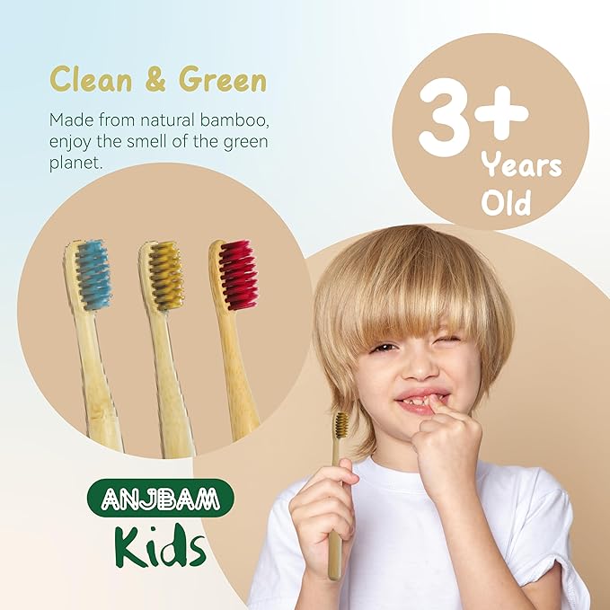 Children Bamboo Toothbrushes for 3 y+ Tots, BPA Free Bristles, Medium Soft, 6 PCS Bamboo Toothbrush for Dental Hygiene, Compostable and Sustainable, Classic Rounded Handle for Easy Grip-CubbioJoy