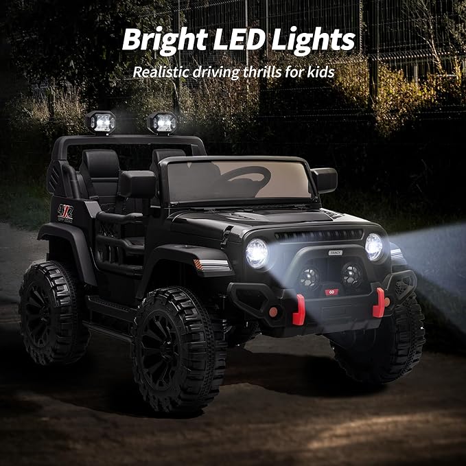 2 Seater Ride on Car Truck, 12V Kids Electric Ride on Toy for Big Kids Age 3-8 w/Remote Control- Black-CubbioJoy