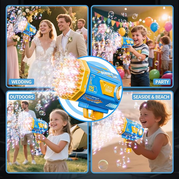 Bubble Gun, 125 Holes Bubble Machine with Lights, Bubble Guns for Kids Ages 4-8 Year Old, Big Bubble Gun Blaster for Wedding, Halloween Outdoor Toy Birthday Bubble Maker Party Favors (Blue)-CubbioJoy