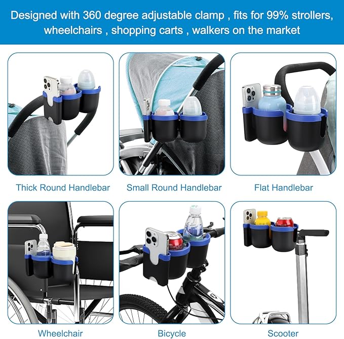 Accmor Stroller Cup Holder with Phone Holder, Bike Cup Holder, Universal Cup Holder for Uppababy Nuna Doona Strollers, 2-in-1 Cup Phone Holder for Stroller, Bike, Wheelchair, Walker, Scooter-CubbioJoy