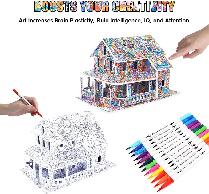 BEARUN 3D Coloring Puzzle Set, Arts and Crafts for Girls and Boys Age 6 7 8 9 10 11 12 Year Old, Fun Educational Painting Crafts Kit with Supplies for Kids, Birthday Toy Gift for Kids-CubbioJoy