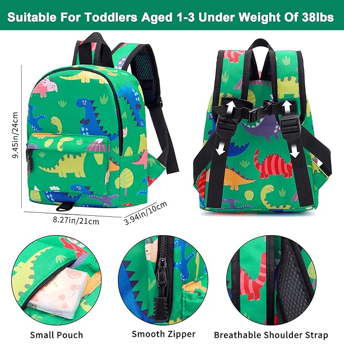 Accmor Toddler Backpack Leash with Anti Lost Wrist Link, Cute Mini Child Walking Harnesses Keep Kids Close Back Pack Rope Tether Rein for Baby Boys (Green/Dino)-CubbioJoy