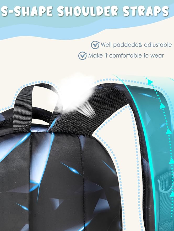 BLUEFAIRY Kids Backpack for Boys Elementary Primary Middle School Bags for Childs Book Bags Bookbags Lightweight Padded Straps Back to School Mochilas para Niños 17" Black/Blue-CubbioJoy