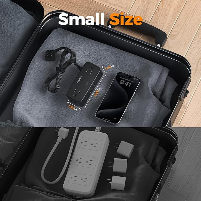 Black Extension Cord 10 Ft, TESSAN Power Strips with Surge Protection 900J with 4 Wide Spaced AC Outlets 3 USB Ports(1 USB C), Extension Cord with Multiple Outlets for Home Office Dorm Room-CubbioJoy