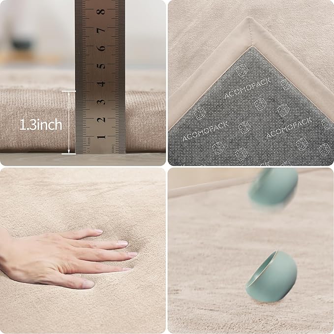 ACOMOPACK Baby Play Mat for Floor 1.3" Thick Memory Foam Play Mat 79"×118" Tummy Time Crawling with Non-Slip Bottom for Living Room,Nursery,Soft Velvet Playpen Mats for Kids,Infants（Beige）-CubbioJoy