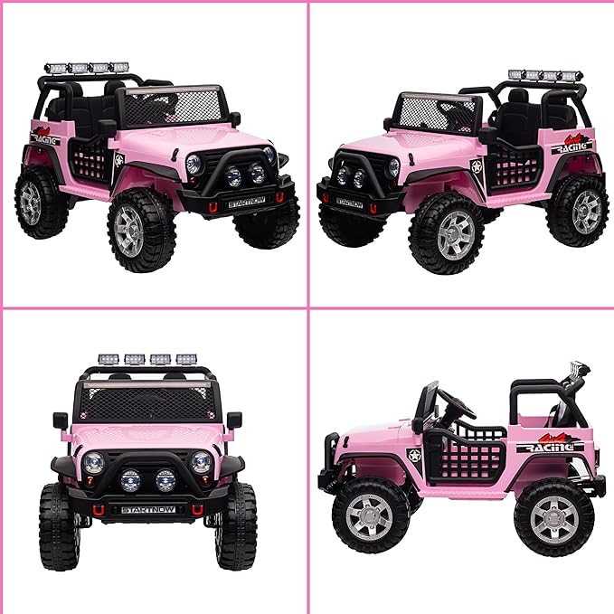 24V 4WD Ride on Truck Car w/800W Motors, Gift Flower, Remote Control, 2 Seaters, Light Bar, 3 Speeds, Pop Music, Power Four Wheels, 25 Volt Ride on Toy Car for Big Kids, Pink-CubbioJoy
