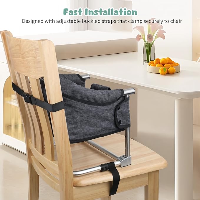 Booster Seat for Dining Table: Portable Toddler Booster Chair with Safety Buckle and Height Adjustable, Foldable Baby Feeding Chair, Kids High Chair Booster Seat for Kitchen Home Travel - Black-CubbioJoy