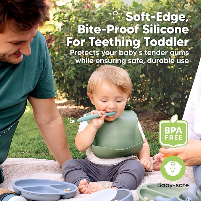 KeaBabies Silicone Baby Spoons, Self Feeding 6-12 months - 3-Pack Baby Weaning Eating Utensils,Toddler First Food Training Spoon,Infant,Kids Feeding Supplies Essential Set,Dishwasher-safe (Pastel Sky)-CubbioJoy